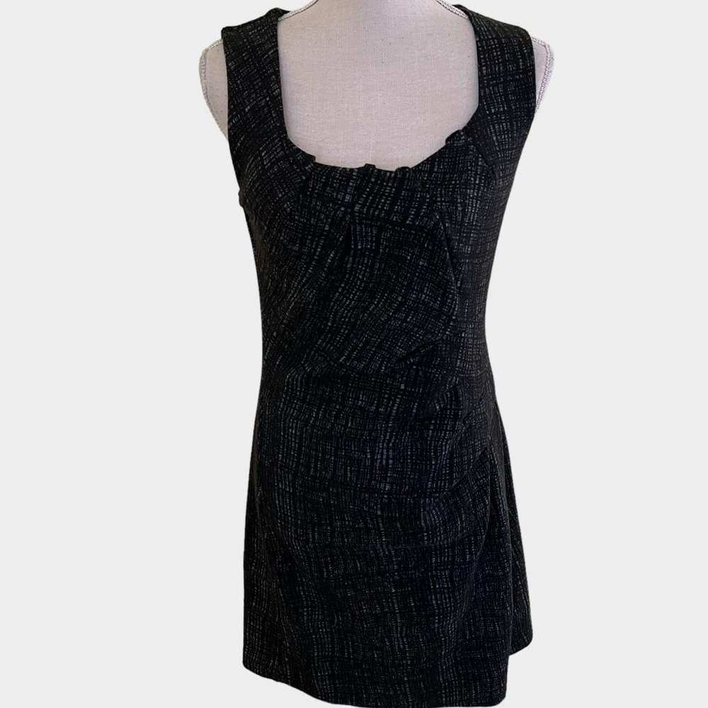 Weston Wear Black/Grey Lattice Print Knit Pleated neck Ruched Sleeveless Dress